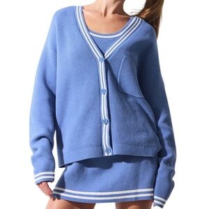 Alo Yoga Tennis Club Sweater Knit Cardigan Crystal Clear Blue/White S